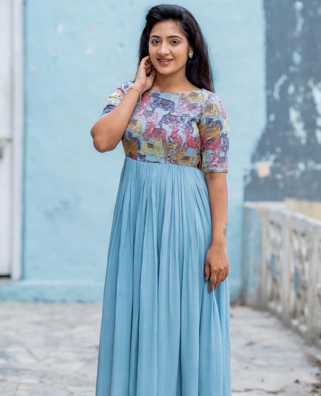 PC 413 Handwork Kalamkari Print Designer Gown With Dupatta Wholesale Online